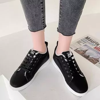 Европейские американские повседневные теплые ботильоны из искусственной кожи 2024 года, зимняя спортивная обувь на плоской подошве, плюшевые женские туфли на шнуровке, короткие зимние ботинки 35 чёрный