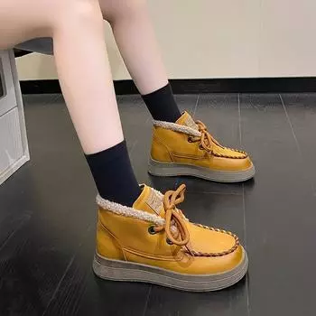 Европейские американские ретро зимние ботинки женские 2024 зимние новые теплые британские утолщенные шерстяные хлопковые ботинки Zapatillas Deporte 35 темно-коричневого