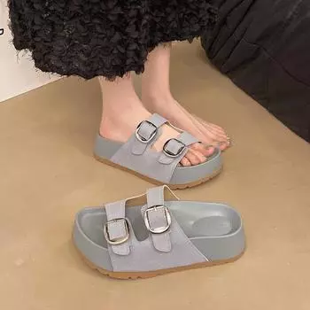 Европейские босоножки с открытым носком из матовой кожи, пряжкой на ремне с одним словом, пляжные тапочки, женская обувь Boken 35 розовый