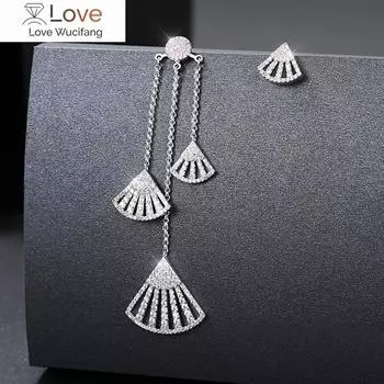 Европейские длинные асимметричные серьги-кисточки из кристалла из австрийского темперамента веерообразные аллергия