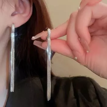 Европейские и американские элегантные длинные серьги-кисточки с цепочкой из змеиной кости серебряный