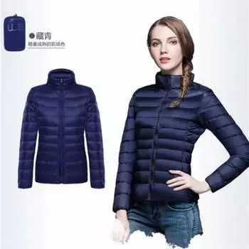 [Европейские и американские большие размеры] Новая легкая и тонкая пуховая куртка женская белая утиная пуховая куртка с воротником-стойкой женская короткая куртка S [Europe, America] чёрный