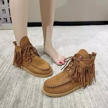 Европейские и американские большие размеры новые короткие ботинки на шнуровке женские джинсовые замшевые короткие ботинки-трубы с плоским дном модные ботинки 36