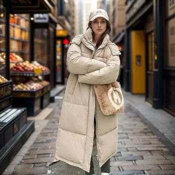 Европейские и американские большие размеры выше колена длинная женская новая с капюшоном утолщенная хлопковая одежда теплая куртка прилив M зелёный