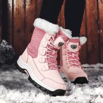 Европейские и американские ботинки средней длины 2024 года, зимние ботинки для активного отдыха, большие зимние ботинки с утолщенным высоким голенищем и плюшевой женской обувью 36 белый