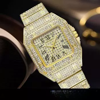 Европейские и американские часы с бриллиантами Часы с бриллиантами Женские часы со стальным ремешком Кварцевые часы с большим циферблатом