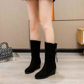 Европейские и американские дизайнерские ботинки Sense Mid Tube Boots 2024 Весна и осень Новые ботинки с круглым носком и покатым каблуком, боковой молнией и застежкой-молнией 36 коричневый