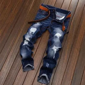 Европейские и американские джинсы, мужские рваные модные мужские прямые джинсы Do Old Personality, оригинальная мужская одежда 42 чёрный