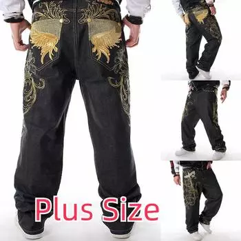 Европейские и американские джинсы с вышивкой в стиле хип-хоп, мужские трендовые хип-хоп уличные танцы, повседневные свободные брюки для скейтборда больших размеров 30-46 46 золотой
