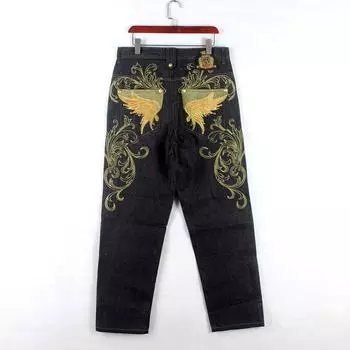 Европейские и американские джинсы с вышивкой в стиле хип-хоп, мужские трендовые хип-хоп уличные танцы, повседневные свободные брюки для скейтборда больших размеров 30-46 30 золотой