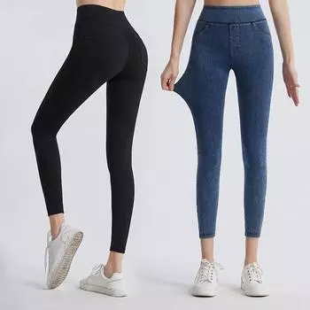 Европейские и американские джинсы с высокой талией, женские обтягивающие, утягивающие, подтягивающие бедра, эластичные, для верхней одежды, с двойным карманом, для фитнеса, повседневные брюки S чёрный