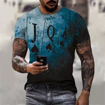 Европейские и американские футболки, мужские футболки с принтом «Уличный покер», летние спортивные футболки с короткими рукавами. XS