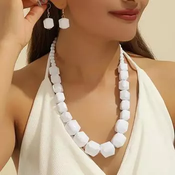 Европейские и американские геометрические серьги и ожерелье комплект ожерелье женское простое индивидуальное ожерелье белый