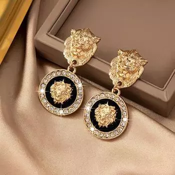 Европейские и американские характерные геометрические преувеличенные серьги с рельефом в виде головы льва тотемные ретро-серьги женские украшения для ушей