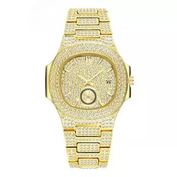 Европейские и американские хип-хоп часы с большим циферблатом из чистого золота и бриллиантами, кварцевые часы для мужчин