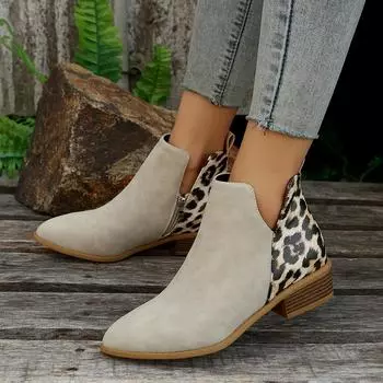 Европейские и американские импортные короткие туфли на низком каблуке, подходящие по цвету, тонкие ботинки Martin, женские, большого размера, с леопардовым принтом, с заостренным носком, с застежкой-молнией сзади, модные, леопарды 36
