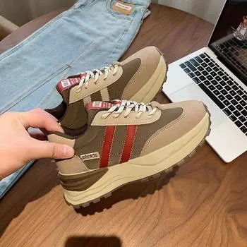 Европейские и американские импортные спортивные туфли 2024 года, новые круглые туфли на шнуровке с толстой подошвой, нескользящие, повседневные, универсальные, верхняя одежда, папины туфли 35 красный