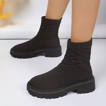 Европейские и американские импортные товары большого размера модные женские осенне-зимние новые плетеные носки с толстой подошвой повседневные ботинки Martin женские 36 чёрный