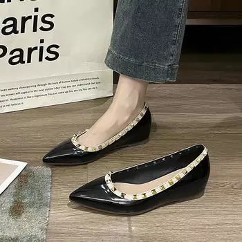 Европейские и американские импортные туфли большого размера с коротким носком 2024 года, новые заостренные мягкие лакированные туфли из французской темпераментной кожи, повседневные универсальные 35 абрикосовый