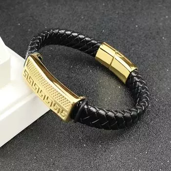 Европейские и американские индивидуальные ювелирные изделия плетеный кожаный браслет кожа титан сталь золото литье браслет городской узор