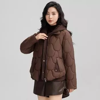 Европейские и американские короткие пуховые хлопковые подкладочные куртки женские с капюшоном, поддельные двухкомпонентные куртки 2024 года, зимняя мода, теплые модные куртки M чёрный