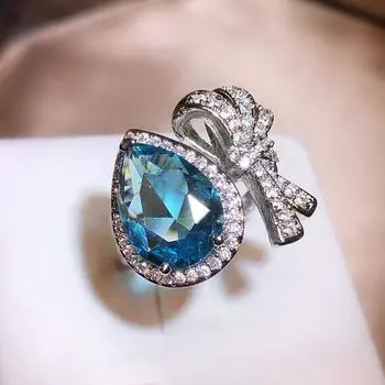 Европейские и американские креативные модные женские украшения в форме банта, инкрустированные бриллиантами цвета морской волны Opening adjustable
