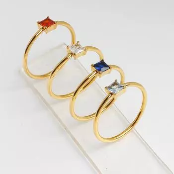 Европейские и американские легкие роскошные кольца из титановой стали с синим, красным, белым цирконием, темпераментное универсальное невыцветающее кольцо для женщин из нержавеющей стали No. 6