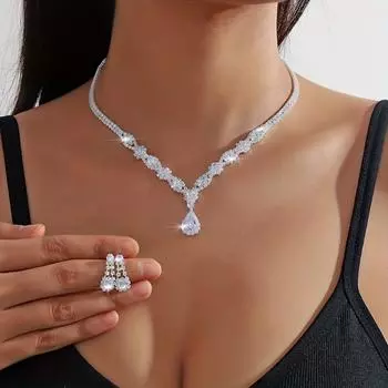 Европейские и американские легкие роскошные ожерелья свадебные украшения серьги комплект аксессуары белый