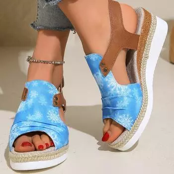 Европейские и американские летние женские сандалии на танкетке из пеньковой веревки, повседневные пляжные сандалии на плоской подошве с рыбьим ртом 36