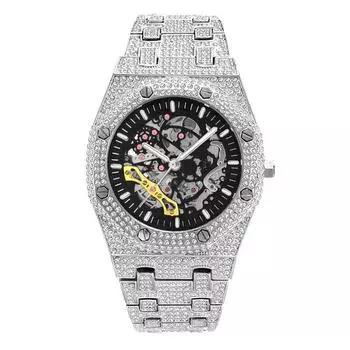 Европейские и американские механические часы с полым алмазным корпусом, водонепроницаемые, светящиеся, из нержавеющей стали, мужские часы