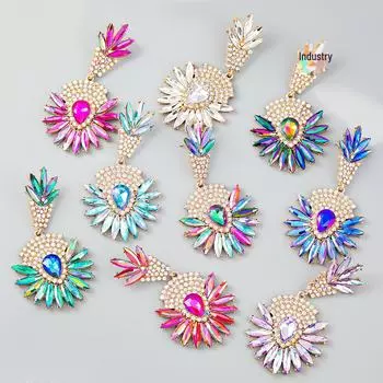 Европейские и американские многослойные цветочные серьги из сплава с бриллиантами - Богемный этнический стиль фиолетовый