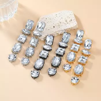 Европейские и американские многослойные геометрические бриллиантовые серьги для женщин - коллекция осень/зима серебряный