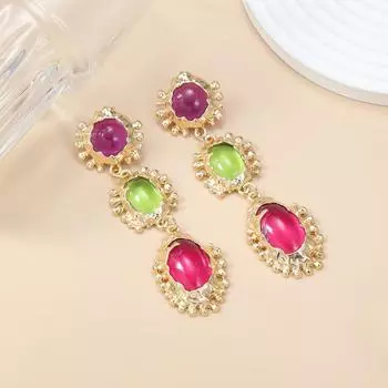 Европейские и американские многослойные геометрические длинные серьги из смолы и сплава для женщин