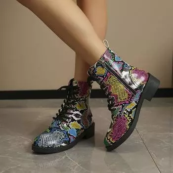 Европейские и американские модные ботинки 2024 года, зима, новый принт, британский стиль, внешний вид, тонкие универсальные женские кожаные ботинки на платформе 35