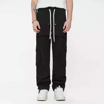 Европейские и американские модные брендовые рабочие брюки для мужчин, облегающие рабочие брюки Vibe High Street, рабочие брюки с пряжкой на штанине и шнурком S чёрный