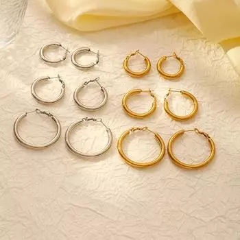 Европейские и американские модные круглые серьги из цельной нержавеющей стали, женские серьги высокого класса в стиле ретро с гальваническим покрытием 18 карат