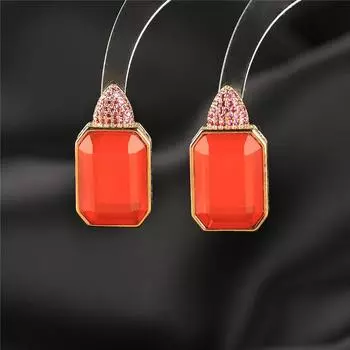 Европейские и американские модные квадратные серьги-гвоздики с кубическим цирконием, женские ювелирные изделия класса люкс, темпераментные свадебные серьги-гвоздики оранжевый