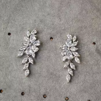 Европейские и американские модные латунные яркие цветы с блестящим цирконом, длинные серьги из серебра 925 пробы с иглами, серьги женские