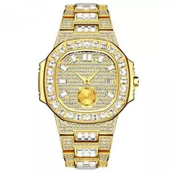 Европейские и американские модные мужские часы с бриллиантами, золотые водонепроницаемые кварцевые часы с календарем Tide