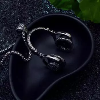 Европейские и американские модные наушники Рок-стиль Хип-хоп Мода Мужская подвеска-ожерелье Цепочка из нержавеющей стали Циркон чёрный