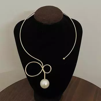 Европейские и американские модные ожерелья из искусственного жемчуга: Модный, универсальный, простой дизайн кольца для женщин золотой