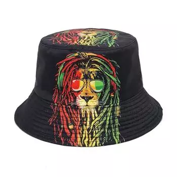 Европейские и американские модные панамы с принтом для мужчин и женщин, летние солнцезащитные кепки для отдыха на природе, повседневные двухсторонние панамы 56-58cm чёрный