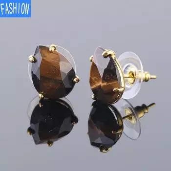 Европейские и американские модные простые серьги с натуральными кристаллами, позолоченные серьги с каплями воды, женские серьги с полудрагоценными камнями black agate