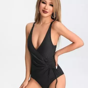 Европейские и американские модные сексуальные цельные купальники с треугольниками, закрывающими живот, для женщин S чёрный