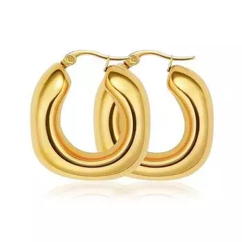 Европейские и американские модные шикарные серьги в стиле, изысканные маленькие полые серьги из нержавеющей стали, застежки-серьги в форме полумесяца из настоящего золота 18 карат 18K