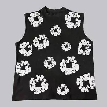 Европейские и американские модные тенденции, безрукавка с принтом из пеноматериала, жилет, уличный стиль хип-хоп, мужской и женский свитер, повседневный топ 2000 года S чёрный