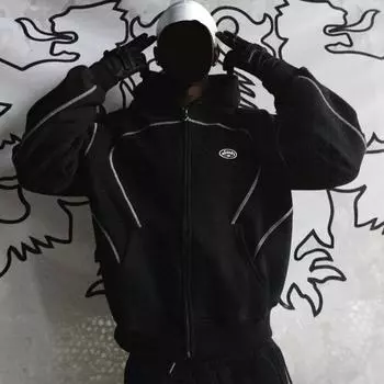 Европейские и американские модные тенденции, повседневные свободные вышитые толстовки для мужчин и женщин на осень и зиму S чёрный