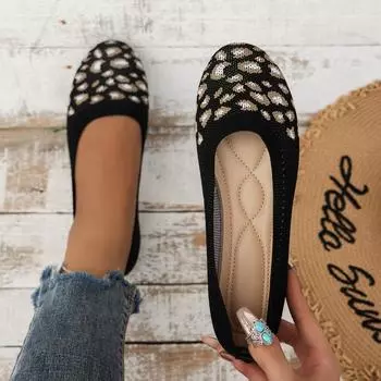 Европейские и американские модные туфли на плоской подошве с большим круглым носком для женщин, дышащие летние туфли на плоской подошве с леопардовым принтом 36 бежевый