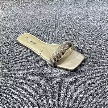 Европейские и американские модные женские туфли с бриллиантовыми заклепками, лето 2024, новые универсальные повседневные легкие тапочки на плоской подошве 37 чёрный