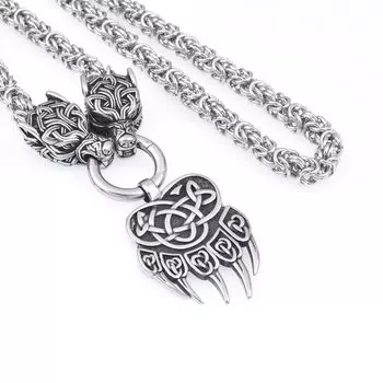 Европейские и американские мужчины, скандинавская нержавеющая сталь, голова волка викингов, коготь волка, коготь медведя, кулон, ожерелье, мужское ожерелье из нержавеющей стали 40CM